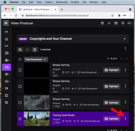 Jul 22, 2020 ... Exporting VODs directly to YouTube · 1. First, you need to click on the little arrow next to your name in the top right corner of the screen and ...